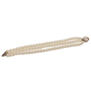 Vintage Faux Pearl 3 Strand Bracelet Japan Pearl Clasp 7 in Estate Jewelry
